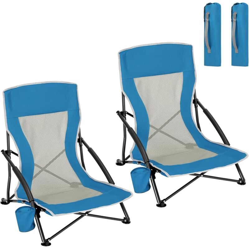 foto del prodotto 2x sedia da spiaggia pieghevole, sedia reclinabile, poltrona relax, blu woltu