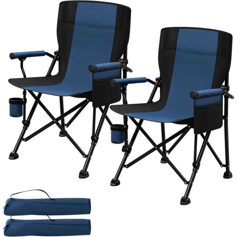 foto del prodotto 2x sedia pescatore pieghevole da campeggio e giardino con portabiccheri e tasca, blu nero woltu
