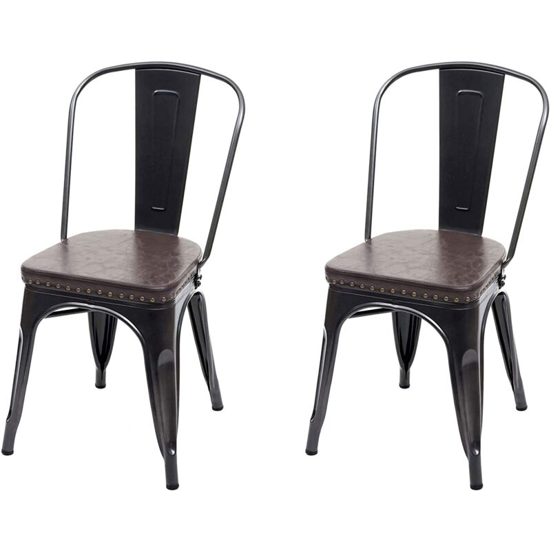 foto del prodotto 2x sedie da cucina per sala da pranzo in stile industriale in metallo nero e materiale sintetico marrone cds04457