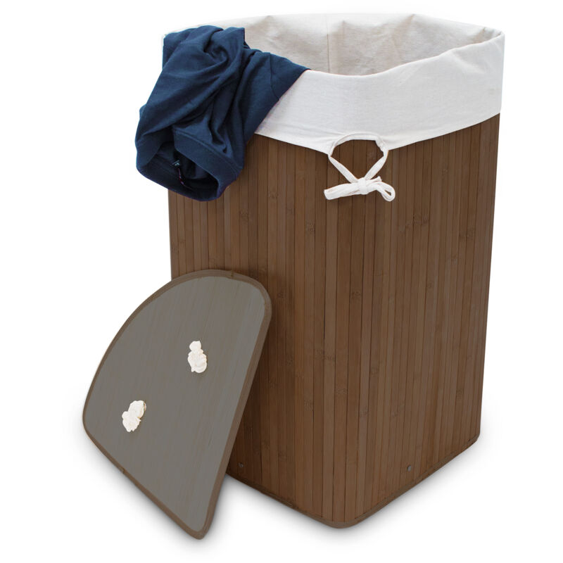 foto del prodotto 2x set cesta porta biancheria angolare in bamb , 60 l, pieghevole, con coperchio, sacco, organizer, marrone
