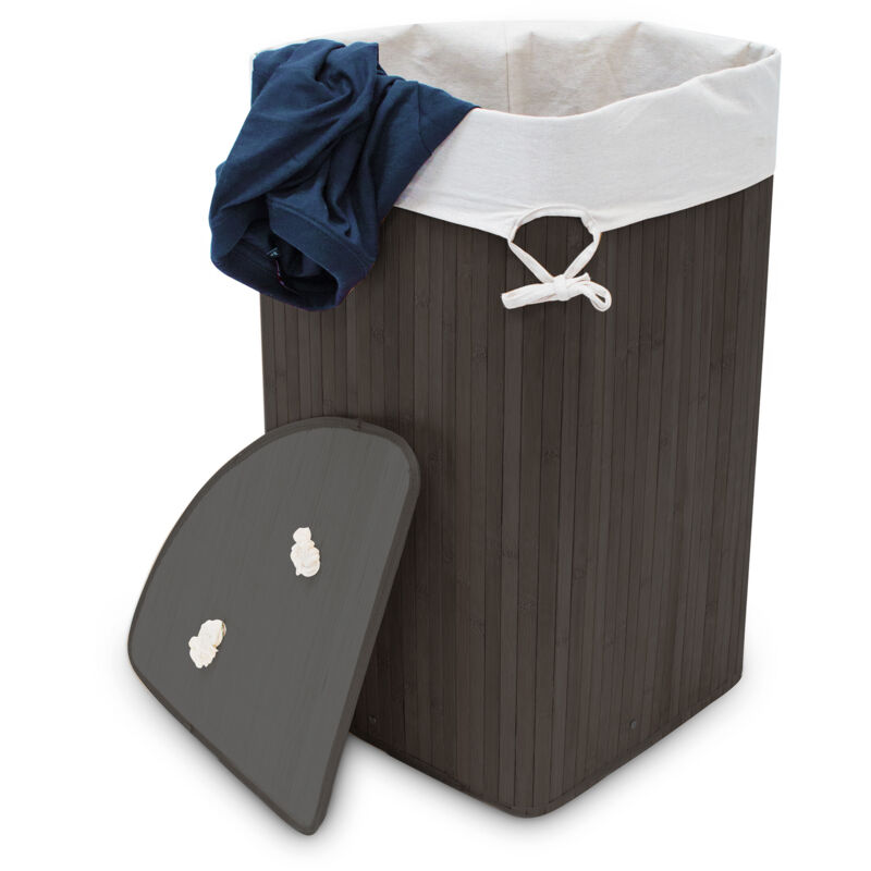 foto del prodotto 2x set cesta porta biancheria angolare in bamb , 60 l, pieghevole, con coperchio, sacco, organizer, nero