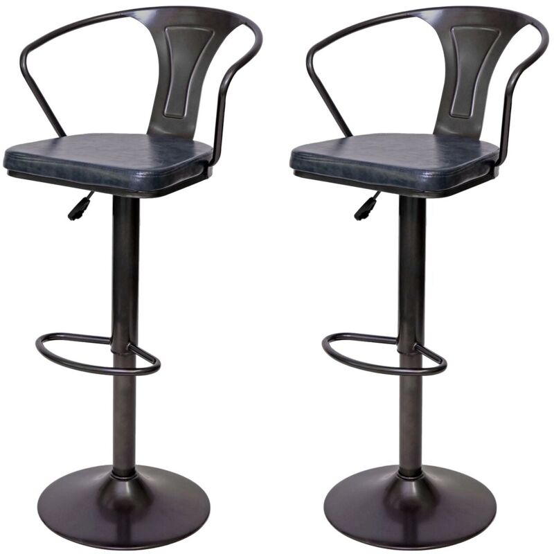 foto del prodotto 2x sgabelli da bar in sintetico grigio e metallo nero stile industriale con braccioli tdb04056