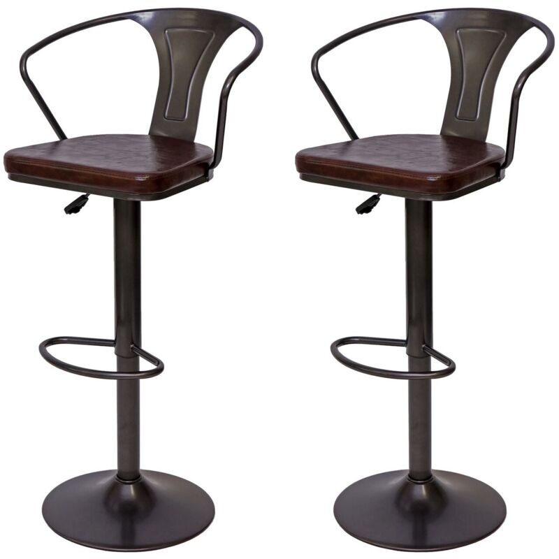 foto del prodotto 2x sgabelli da bar in sintetico marrone e metallo nero stile industriale con braccioli tdb04055