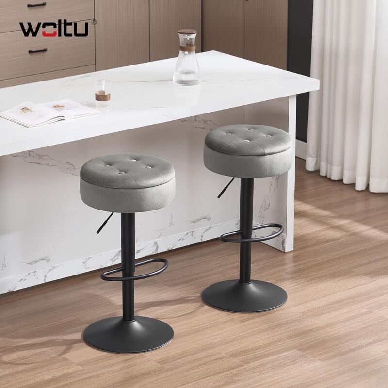 foto del prodotto 2x sgabello da bar cucina alto penisola girevole regolabile poggiapiedi grigio chiaro woltu