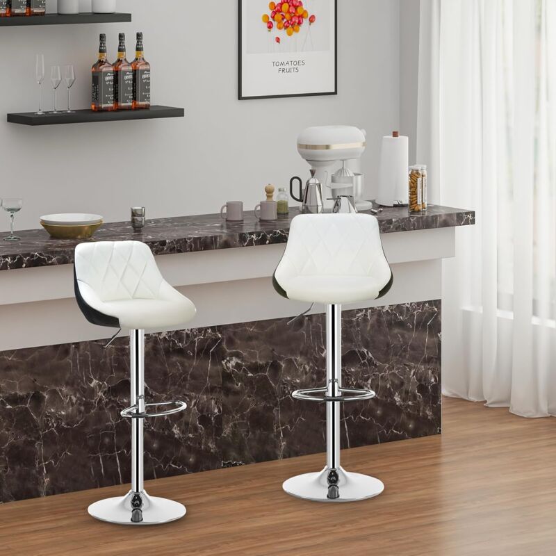 foto del prodotto 2x sgabello da bar sedia cucina imbottita girevole in metallo e ecopelle bianco nero woltu