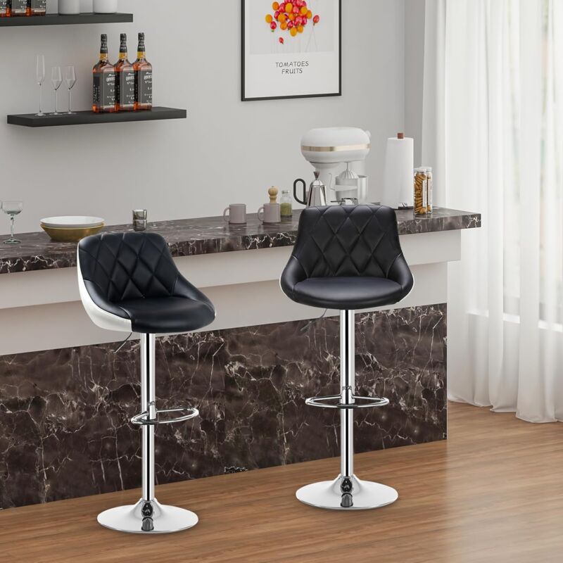 foto del prodotto 2x sgabello da bar sedia cucina imbottita girevole in metallo e ecopelle nero bianco woltu