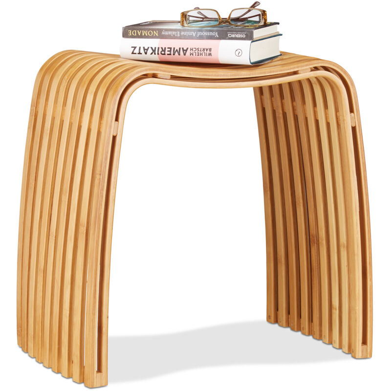 foto del prodotto 2x sgabello da ingresso in bambù, elegante pouf in design scandinavo, sediolina per guardaroba, sgabellino, naturale