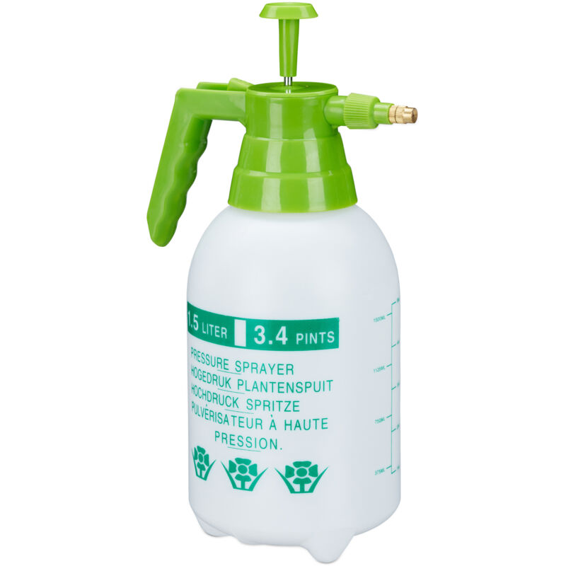 foto del prodotto 2x spruzzatore a pressione da 1,5 litri, ugello regolabile in ottone, da giardino, pesticidi, pe, bianco verde