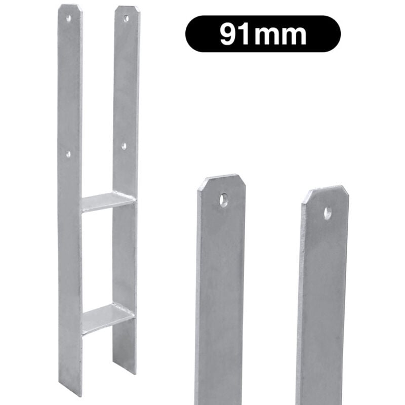foto del prodotto 2x staffa ad h per pali staffa per pali zincata a caldo ancoraggi per pali recinti stabili-91mm