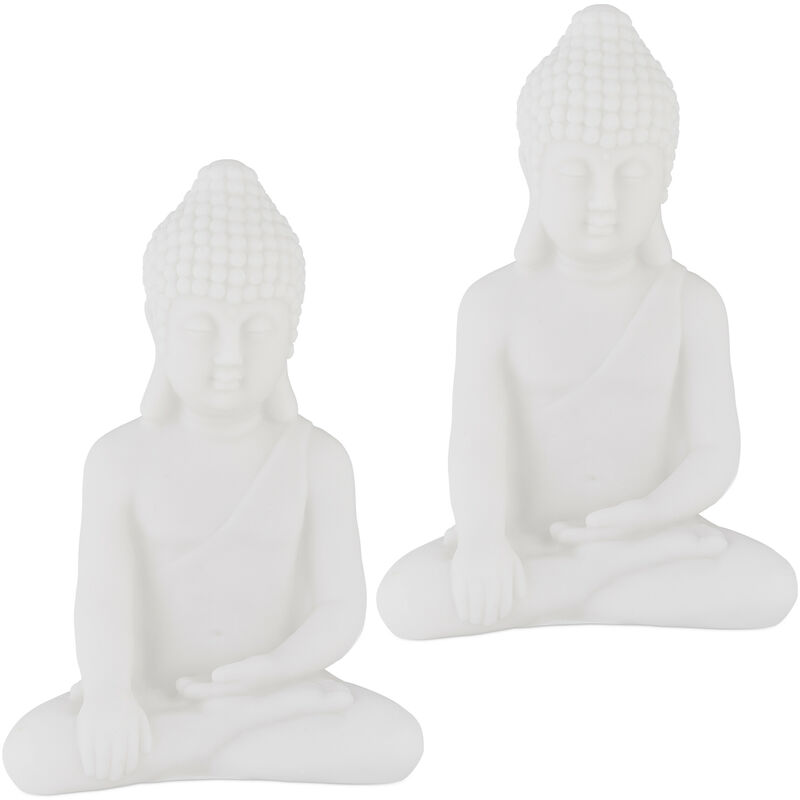 foto del prodotto 2x statua del buddha seduto, figura h 17 cm, per interni ed esterni, resistente alle intemperie, in pvc, bianco
