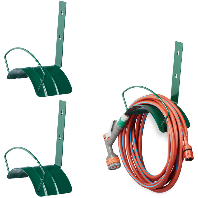 foto del prodotto 2x supporto porta tubo da parete, in metallo, sostegno a muro per 5 8 pollici 15mm , sifone giardino 60m , verde