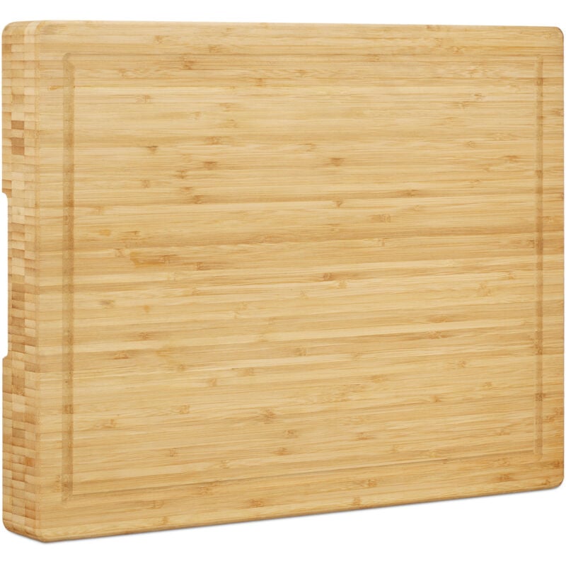foto del prodotto 2x tagliere grande in bamb massiccio manici ad incavo scanalatura scorrisucco, antigraffio hlp 5,5x45x35cm, naturale