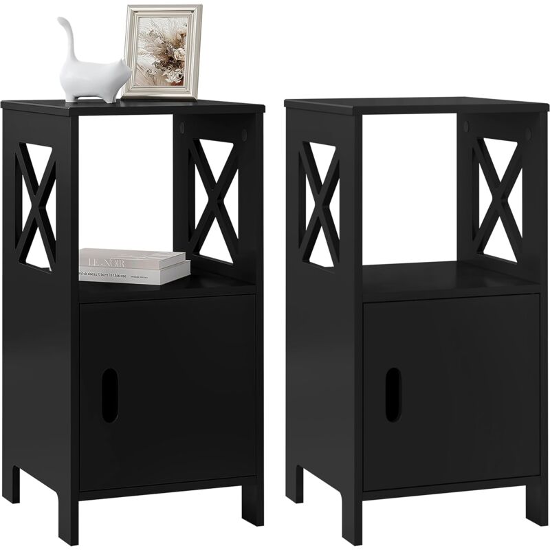 foto del prodotto 2x tavolino comodino stretto con 1 vano aperto e 1 vano nascosto, tavolino multifunzionale per soggiorno, camera da letto e ingresso nero woltu
