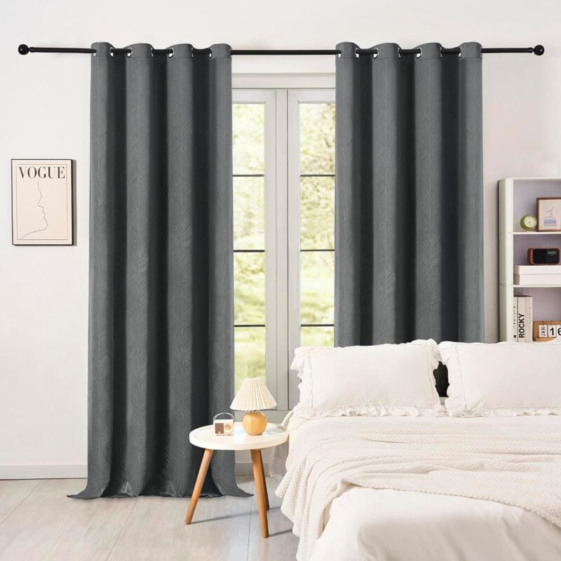 foto del prodotto 2x tende oscuranti con per camera da letto 135 x 260 cm. grigio tenda per finestre con occhielli ,tenda senza cinghie woltu