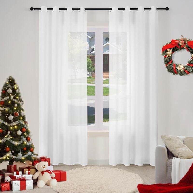 foto del prodotto 2x tende per interni semitrasparente moderne in 100 poliestere con anelli bianco 135x245cm woltu