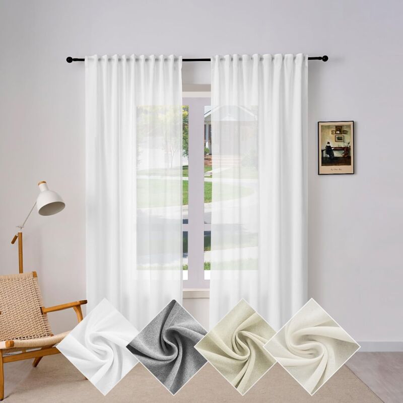 immagine 0 del prodotto 2x tende per interni semitrasparente moderne in 100 poliestere con passante bianco 135x225cm woltu