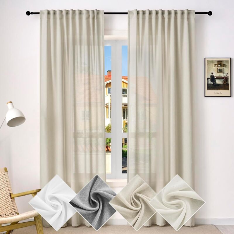 foto del prodotto 2x tende per interni semitrasparente moderne in 100 poliestere con passante sabbia 135x225cm woltu