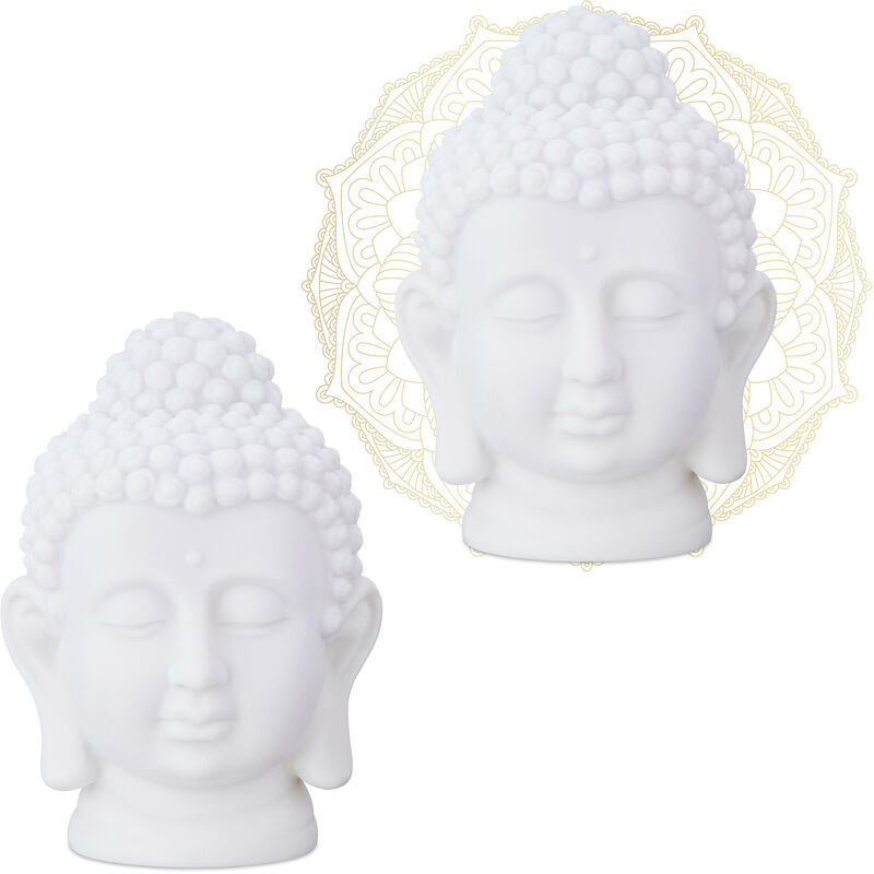 foto del prodotto 2x testa statua di buddha, fugura decorativa da giardino, budda deco zen, in plastica, 17 x 12 x 10 cm, bianco