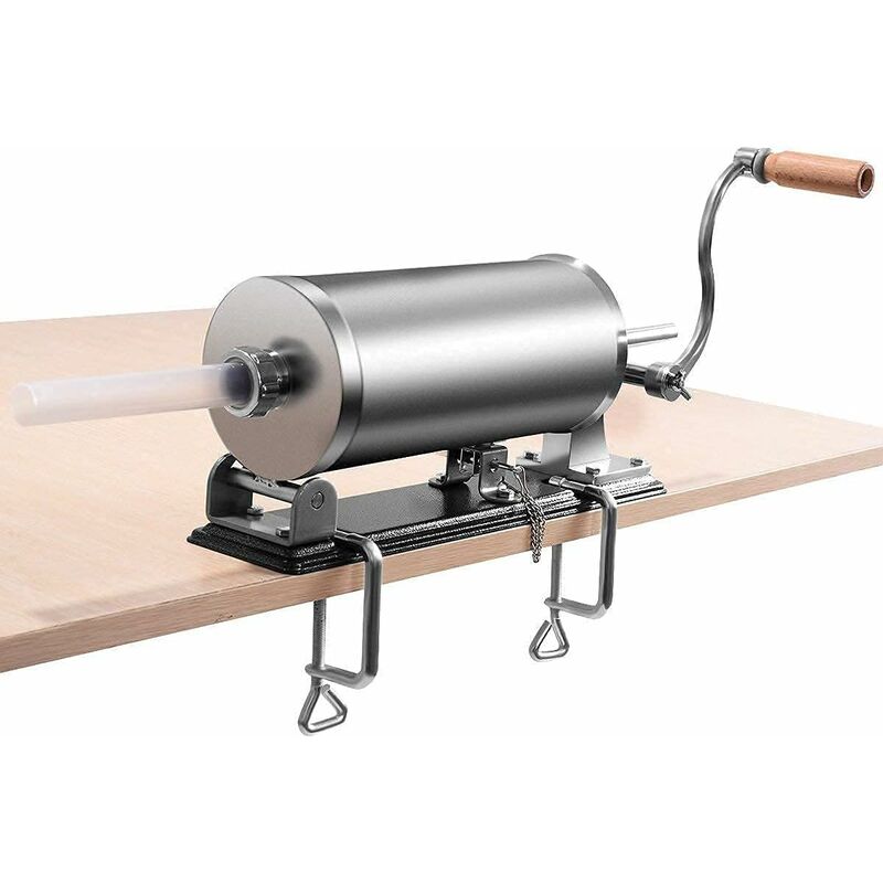 foto del prodotto 3 3,6 4,8l insaccatrice manuale per salsiccia in acciaio inox, macchina di produzione di salsiccia con tubi di diversi diametri, fissaggio al piano