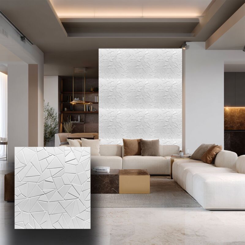 foto del prodotto 3,49 pannello per boiserie a parete, rivestimento cassonato a soffitto e porte in pvc 3d 50x50cm mod. schegge