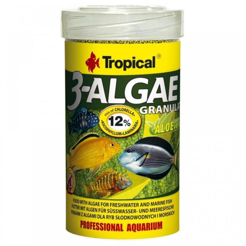 foto del prodotto 3 algae granulat mangime con alghe per pesci di acqua dolce e pesci marini formato 100 ml tropical