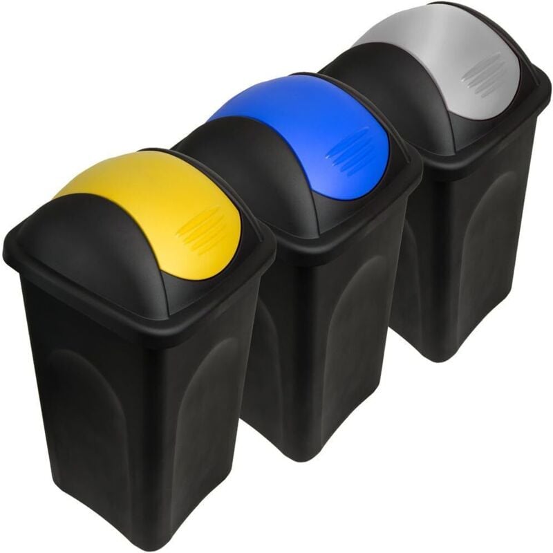 foto del prodotto 3 bidoni per la raccolta differenziata con coperchio basculante 60 lt pattumiere contenitori da interno o esterno locale bar giardino casa
