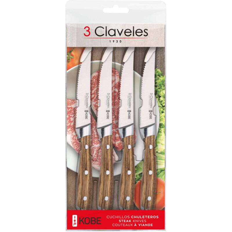 foto del prodotto 3 claveles set 4 cuchillos chuleteros kobe 11.5 cm 4.5 e 3c
