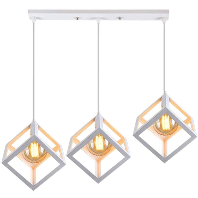 foto del prodotto 3 fili lampadario vintage, creativo lampada da soffitto, industriale stile illuminazione con cubo geometria gabbia e27 per cucina sala da pranzo