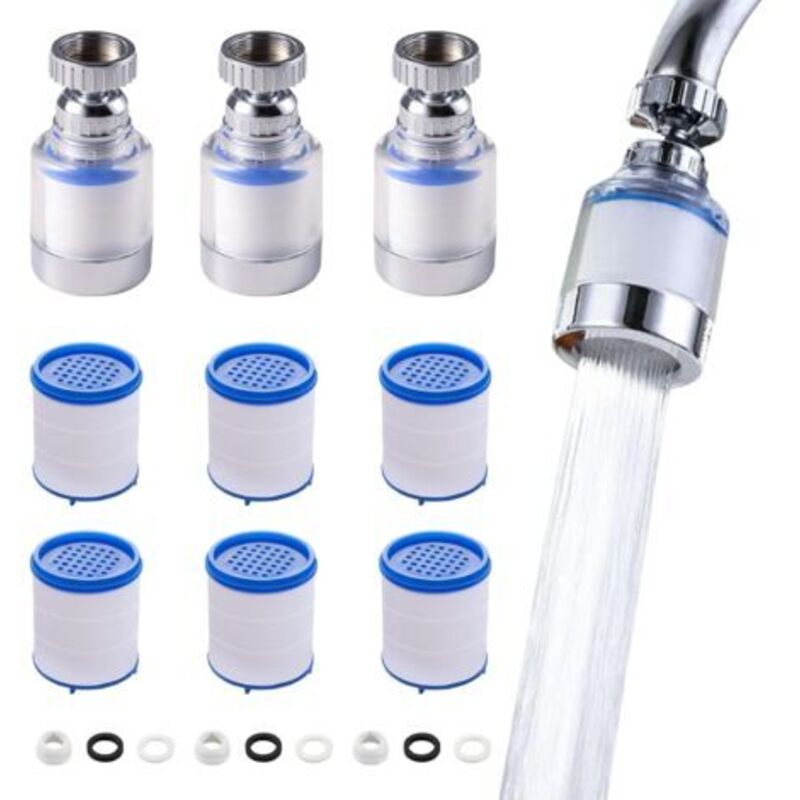 foto del prodotto 3 filtri per rubinetto, filtro per l acqua girevole a 360 , con 6 elementi filtranti in cotone pp, ugello anticalcare, per prolunga rubinetto in