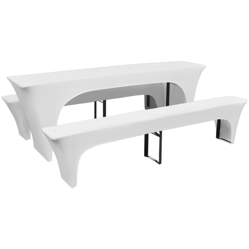 foto del prodotto 3 fodere elasticizzate tavolo da birra e panchine bianche 220x50x80cm