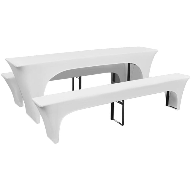 foto del prodotto 3 fodere elasticizzate tavolo da birra e panchine bianche 220x70x80cm