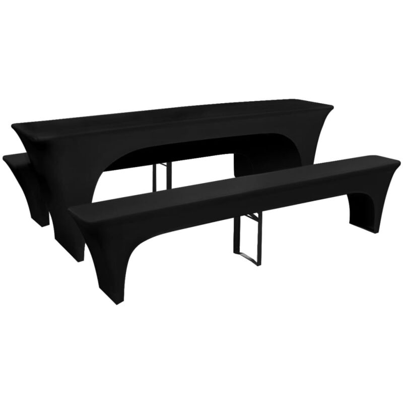 foto del prodotto 3 fodere elasticizzate tavolo da birra e panchine nero 220x70x80cm