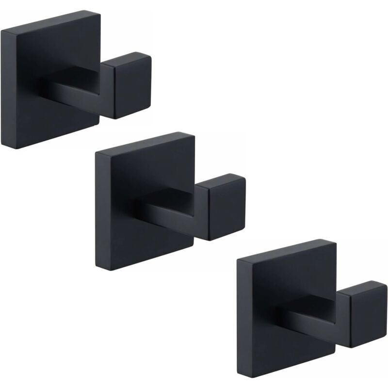 foto del prodotto 3 ganci per asciugamani neri opachi, ganci per accappatoio in acciaio inossidabile 304, porta asciugamani, gancio da parete per bagno in stile