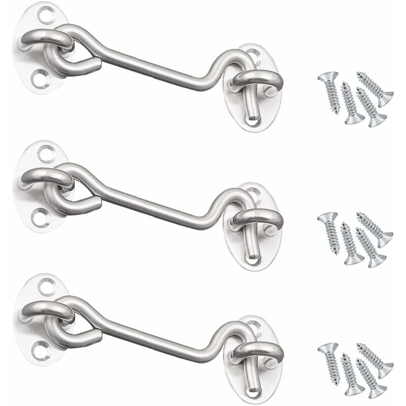foto del prodotto 3 ganci per porta, chiusure e chiusure per porta, gancio per occhiello per porta in acciaio inossidabile 304, chiusure e bulloni per serrature, per