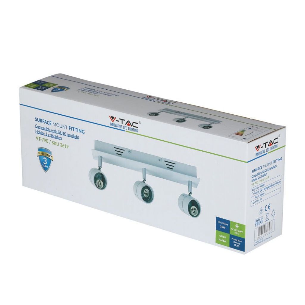 foto del prodotto 3 gu10 montaggio superficiale codice bianco