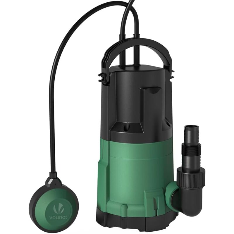 foto del prodotto 3 in 1 pompa sommersa, pompa immersione per acque sporche e acque chiare, con interruttore a galleggiante, verde vounot