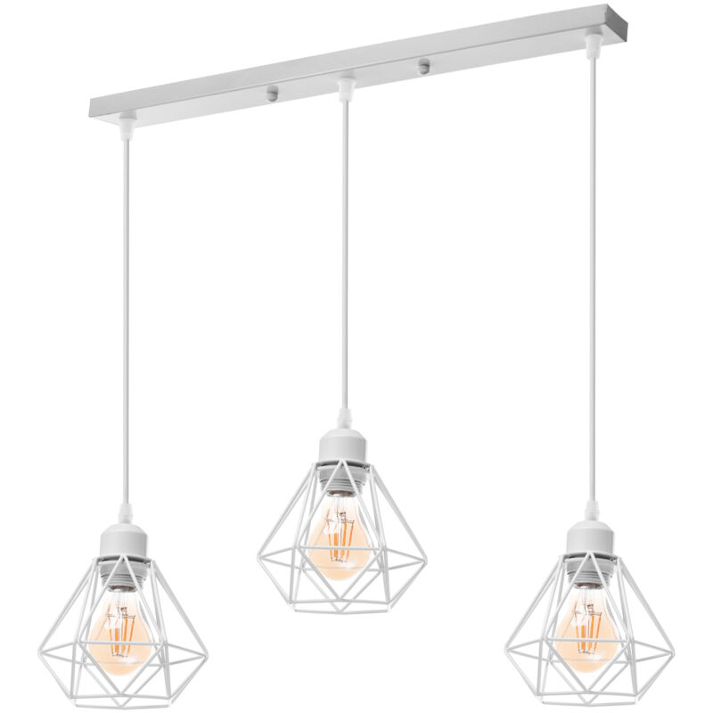 foto del prodotto 3 luci e27 lampada a sospensione industriale paralume diamante in ferro lampadario per sala da pranzo camera da letto bianco