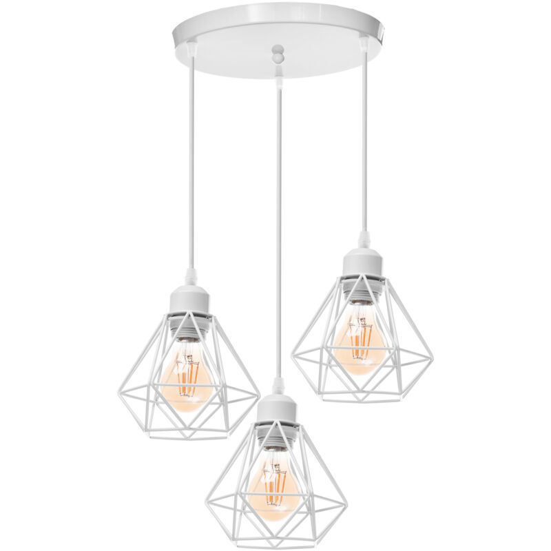 foto del prodotto 3 luci industriale vintage lampada a sospensione paralume diamante in ferro lampadario per soggiorno sala da pranzo camera da letto bianco