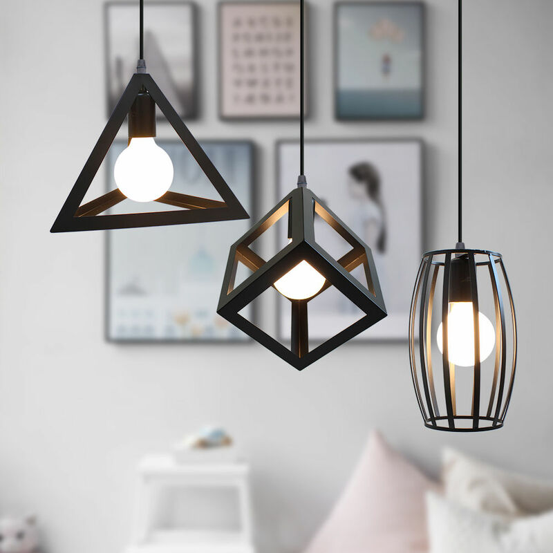 foto del prodotto 3 luci lampada a sospensione creativo lampada da soffitto lampadario con gabbia metallica e27 para soggiorno cucina camera da letto