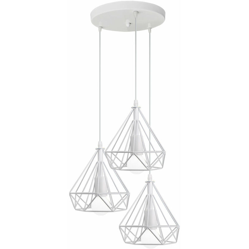 foto del prodotto 3 luci lampada a sospensione in industriale stile, lampadario con 20cm gabbia di diamante, illuminazione e27 per soggiorno cucina di casa bianco