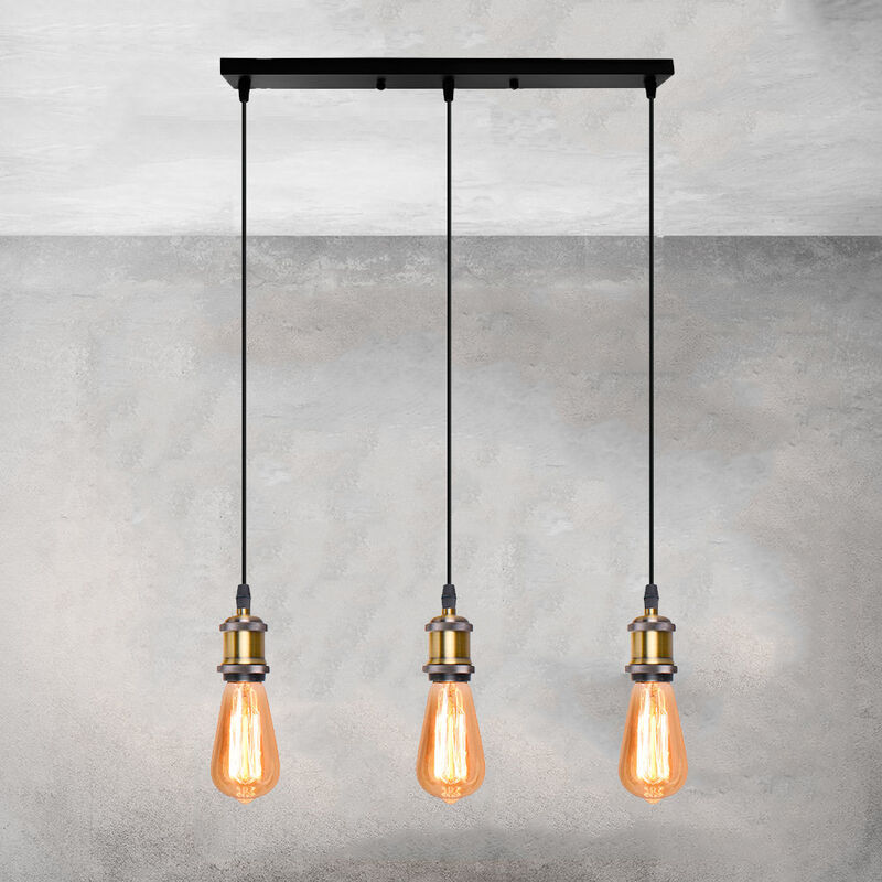 foto del prodotto 3 luci lampada a sospensione, lampada a soffitto con e27 portalampada, vintage edison supporto con 1m cavo bronzo 