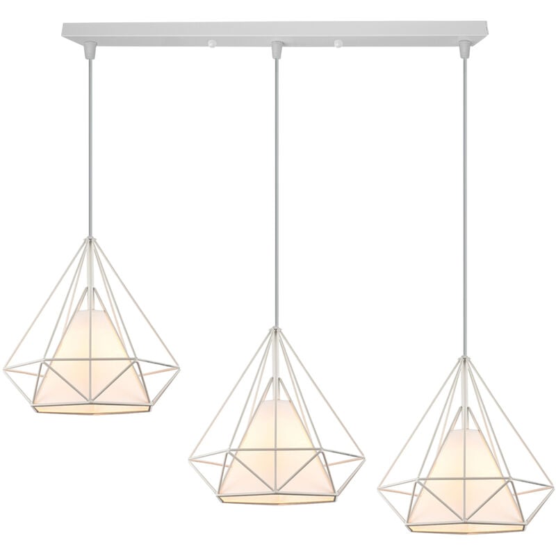 foto del prodotto 3 luci lampada a sospensione, lampadario moderno con gabbia di diamante, e27 illuminazione per camera da letto corridoio restaurant bianco 