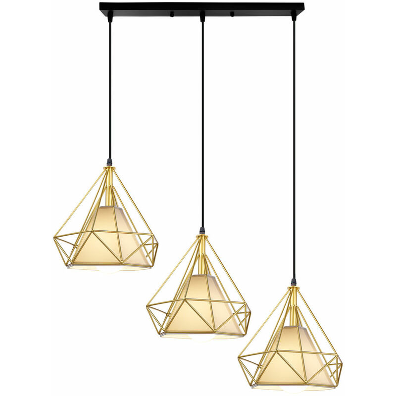 foto del prodotto 3 luci lampada a sospensione, lampadario moderno con gabbia di diamante, e27 illuminazione per camera da letto corridoio restaurant oro 