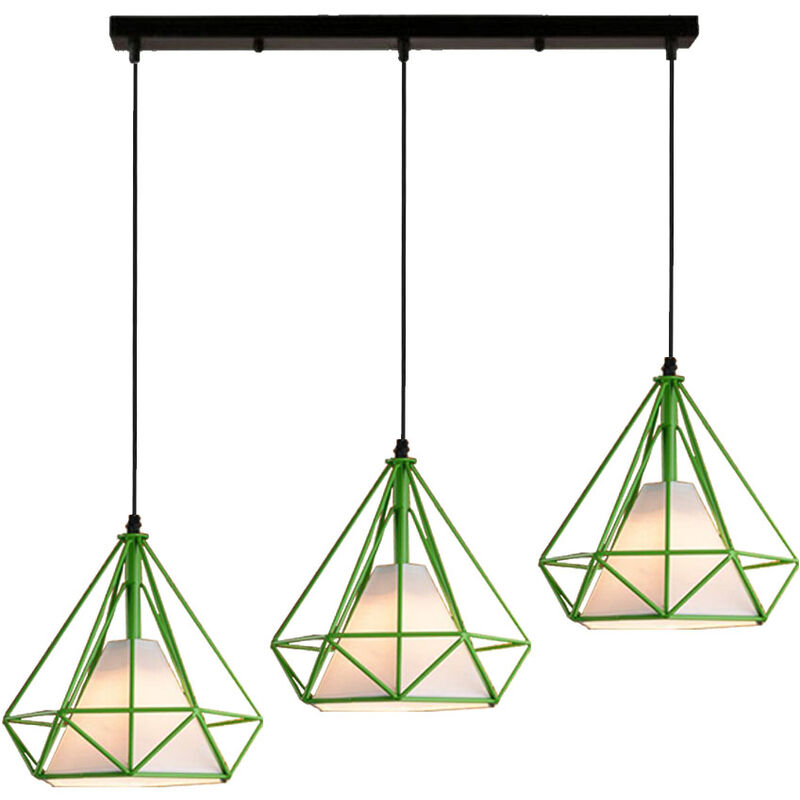 foto del prodotto 3 luci lampada a sospensione, lampadario moderno con gabbia di diamante, e27 illuminazione per camera da letto corridoio restaurant verde