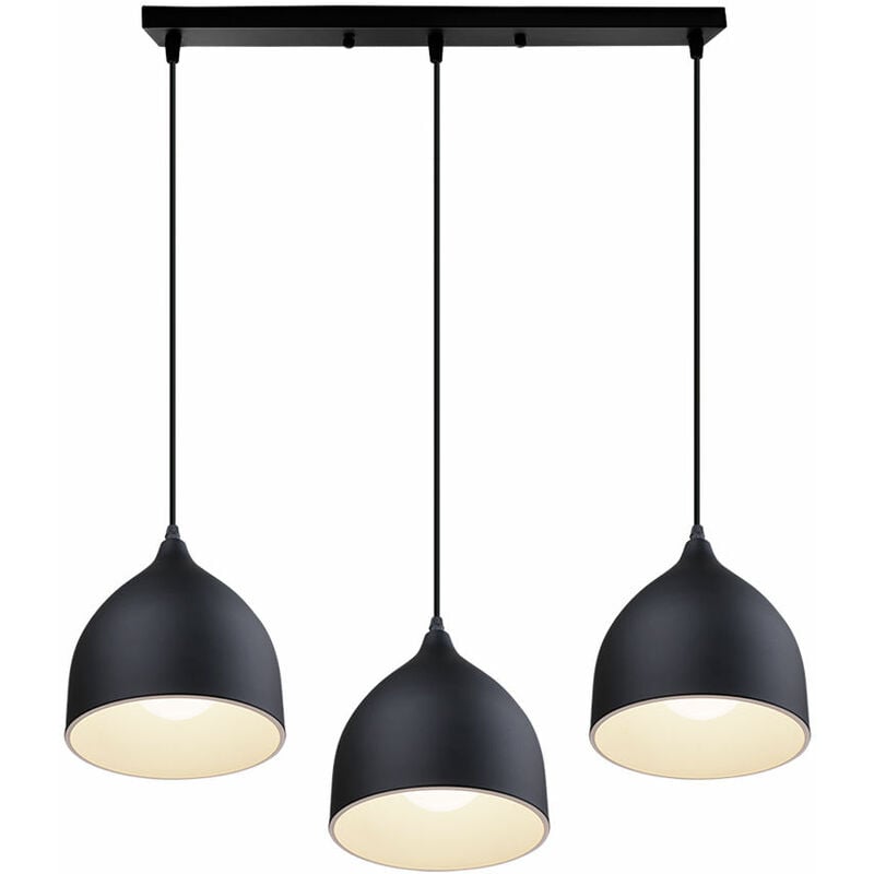 foto del prodotto 3 luci lampada a sospensione, moderna stile, paralume cupolo, e27 supporto, per soggiorno sala da pranzo nero base rettangolare