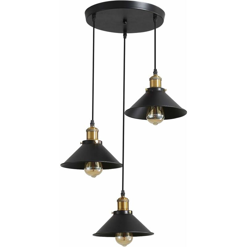 foto del prodotto 3 luci, lampadario a sospensione industriale retr , plafoniere in metallo design edison, lampadario a sospensione con supporto circolare, 22 cm,