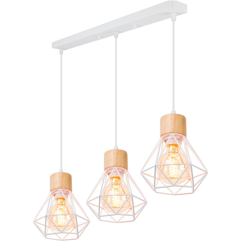 foto del prodotto 3 luci lampadario in legno ferro lampada a soffitto design industriale vintage e27 per sala da pranzo, camera da letto, soggiorno bianco