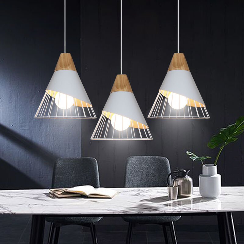 foto del prodotto 3 luci lampadario industriale lampada a sospensione in metallo legno e27 plafoniera a forma di badminton per sala da pranzo soggiorno camera da letto