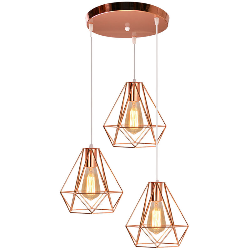 foto del prodotto 3 luci lampadario oro rosa oro rosa lampada a sospensione diamante stile nordico per soggiorno camera da letto