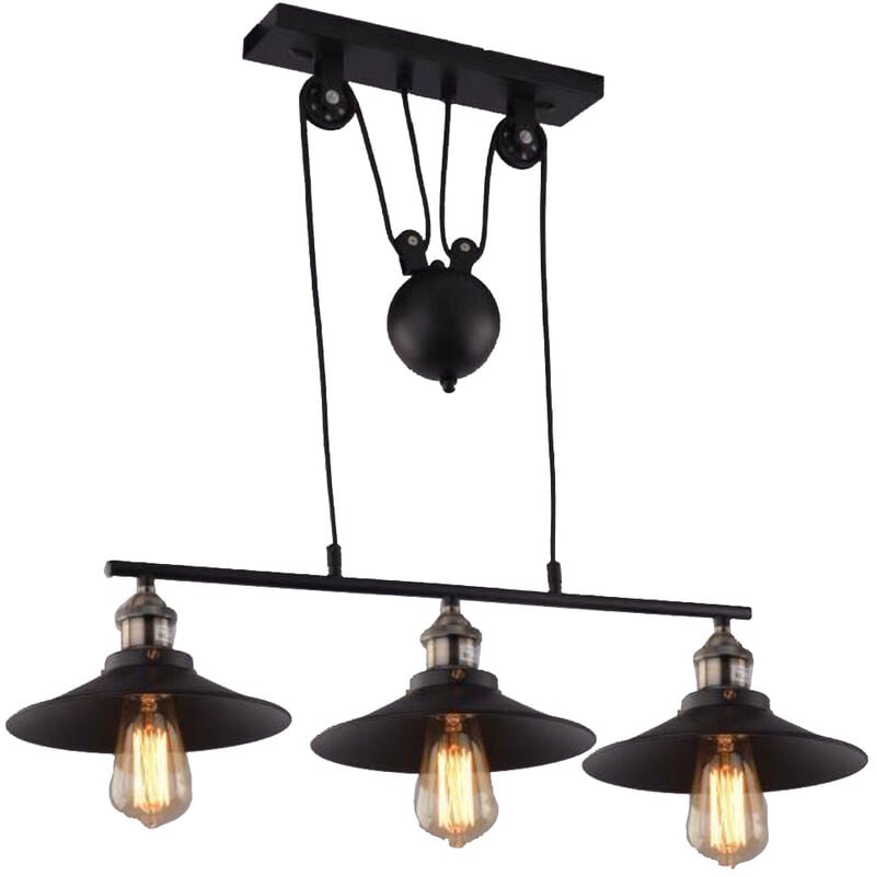 foto del prodotto 3 luci retr lampadario da soffitto e27 40w paralume in metallo stile industriale illuminazione per cucina camera da letto nero